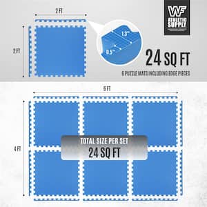 Blue 24" W x 24" L x 0.75" T EVA Foam Double-Sided T Pattern Gym Flooring Mat (6 Tiles/Pack) (24 sq. ft.)