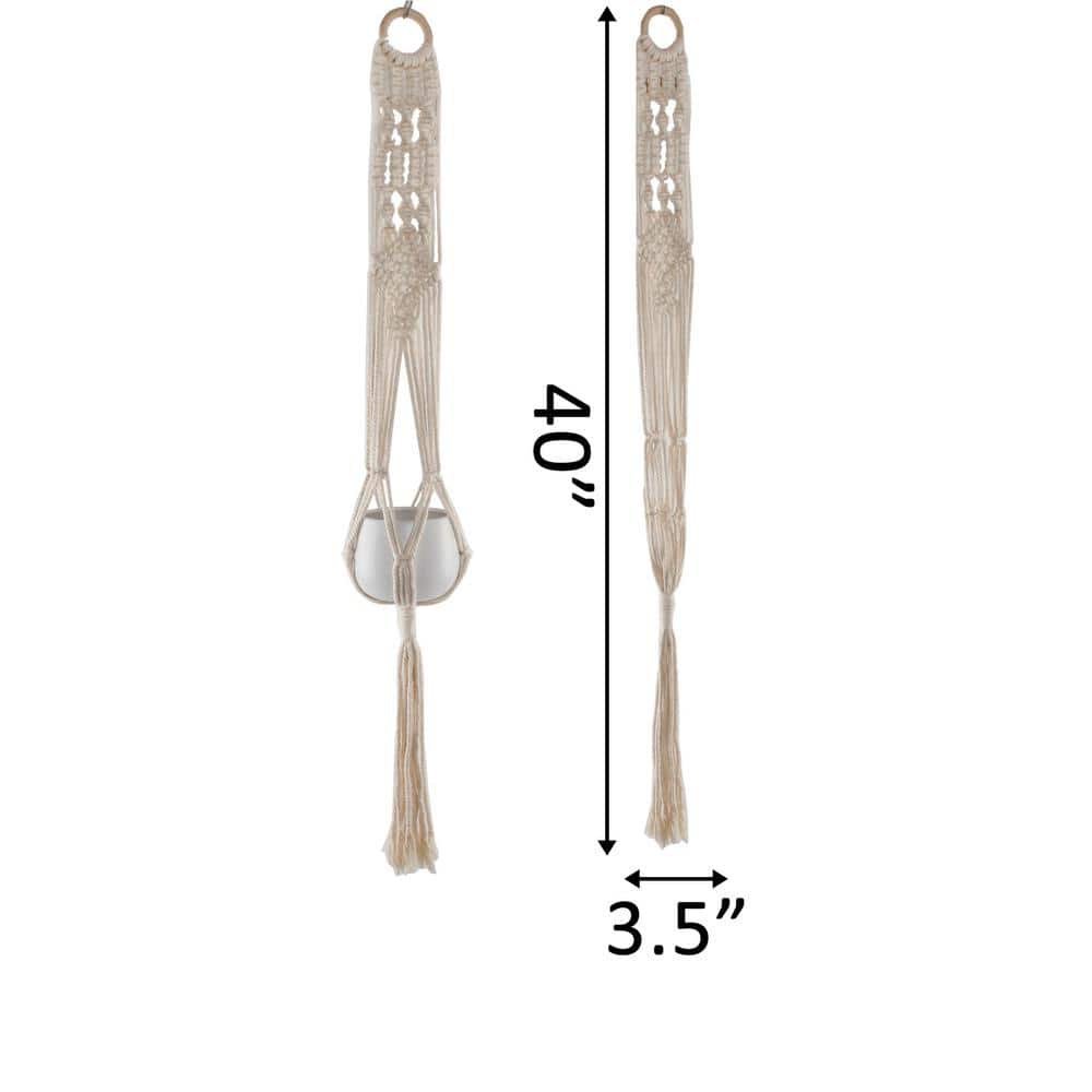Handcrafted White Rope Macrame Plant Hanger, 40 Inches