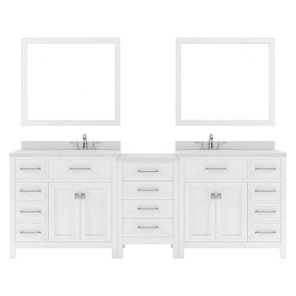 Virtu USA Caroline Parkway 93 in. W x 22 in. D x 35 in. H Double Sink Bath Vanity in White with Quartz Top and Mirrors