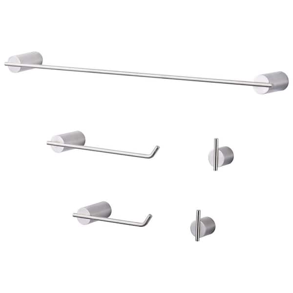 5-Piece Bath Hardware Set with 24 in. Towel Bar Toilet Paper Holder and 2 Towel Hooks in Brushed Nickel