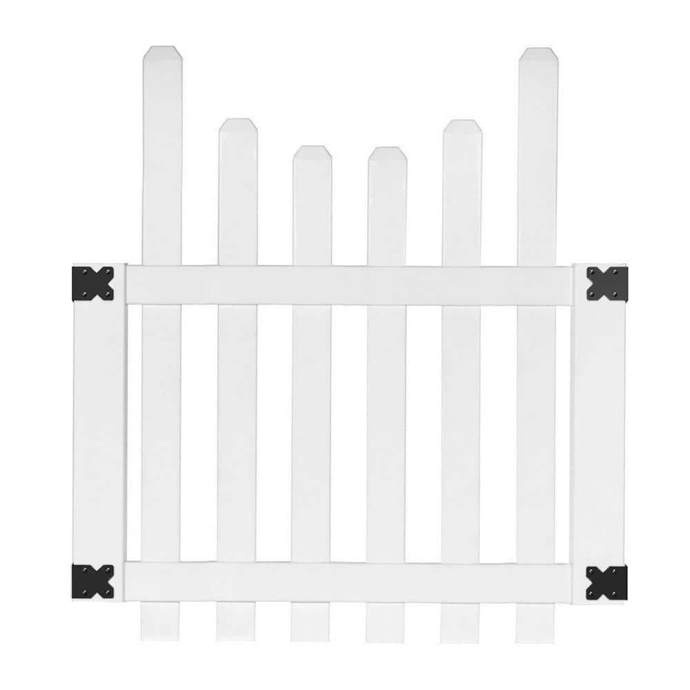 Veranda 3-1/2 ft. W x 4 ft. H White Vinyl Glendale Scalloped Top Spaced Picket Fence Gate with 3 in. Dog Ear Pickets