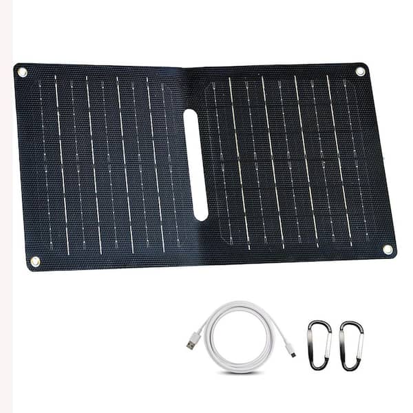 EKIEUDL Portable Solar Panel Charger 12W Small Folding ETFE Panel in Black with 5V USB for Camping Hiking Travel IPX4 Waterproof