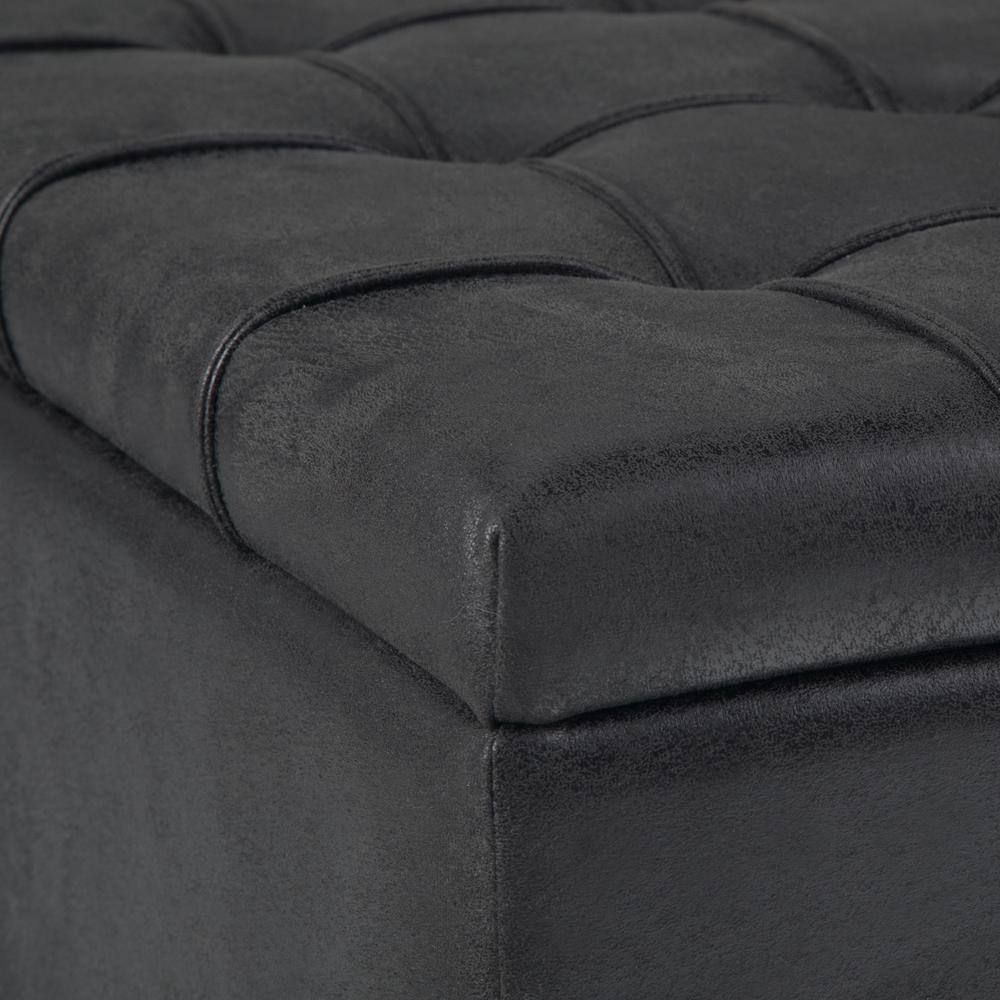 Harrison 36" Black Faux Leather Tufted Coffee Table Ottoman