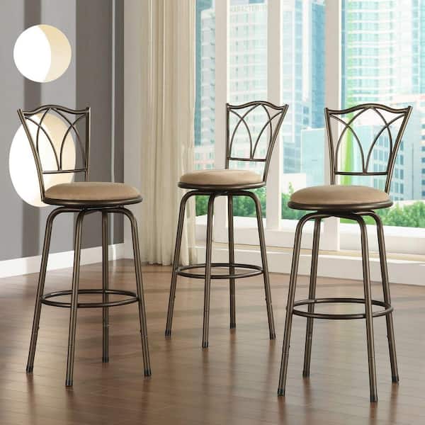 Unbranded Adjustable Height Brown Swivel Cushioned Bar Stool (Set of 3)