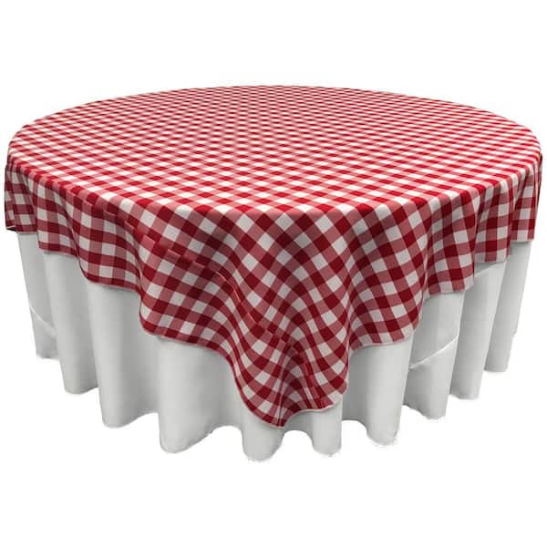 "72 in. x 72 in. White and Red Polyester Gingham Checkered Square Tablecloth"