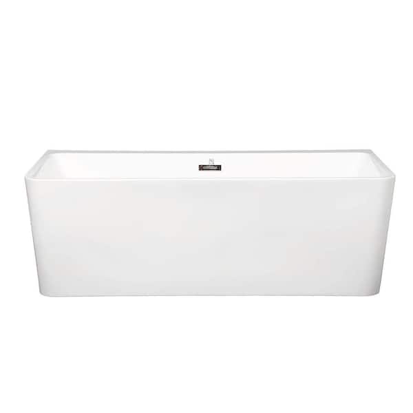 Whatseaso 59.10 in. Acrylic Flatbottom Freestanding Non-Whirlpool Soaking Bathtub in White with Brass Drain and Stainless Overflow