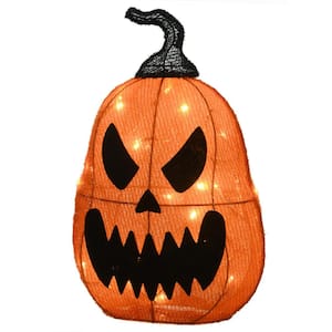 16" Pre-Lit Scary Halloween Jack-O-Lantern with 25 LED Lights