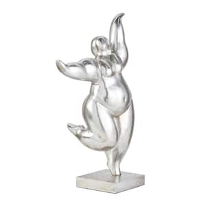 Silver Polystone Dancing Woman Sculpture On Rectangular Base, 12 in. x 19 in