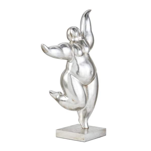 Litton Lane Silver Polystone Dancing Woman Sculpture On Rectangular Base, 12 in. x 19 in.