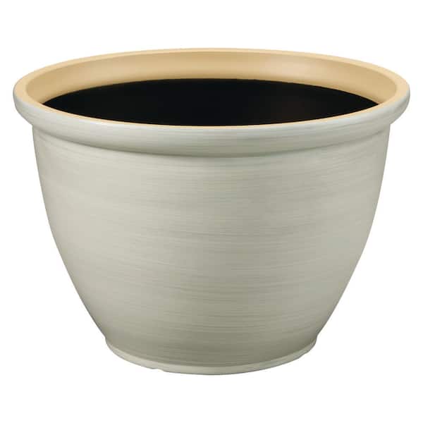 Vigoro 15 in. Giselle Cream Decorative Plastic Planter (15 in. D x 10 in. H) with Drainage Hole