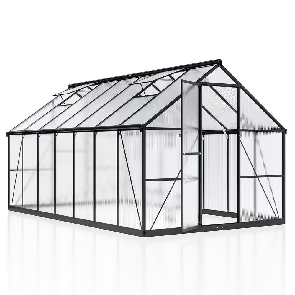 8 ft. W x 14 ft. D Black polycarbonate Greenhouse with roof vent, quick set
