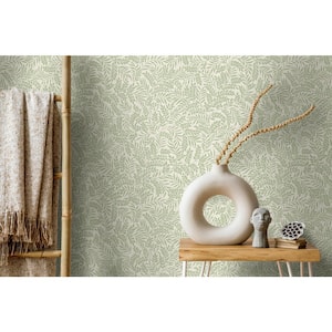 Mini Leaf Trail Sage Green Non-Pasted Wallpaper (Covers 56 sq. ft.)