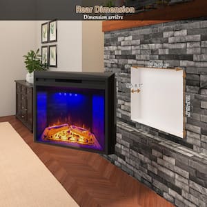Black 30 in. 400 Sq. Ft. Recessed Electric Fireplace with Remote Control and Multi-Color Flame