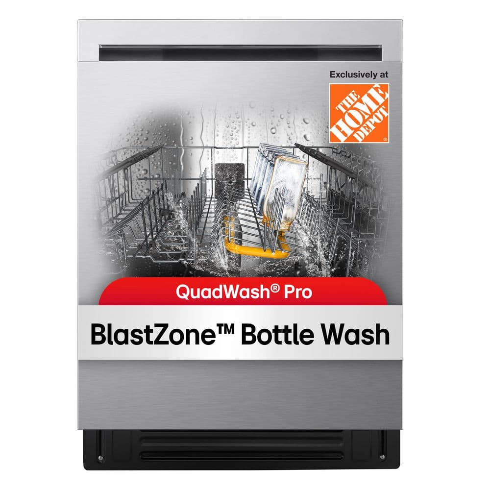 LG 24 in. Top Control Standard 46 dBA Dishwasher with QuadWash, 3rd Rack, Blastzone Bottle Wash in Stainless Steel