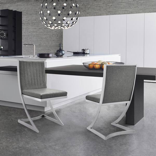 Armen Living Marc Vintage Gray Faux, Stainless Steel Dining Chair Design