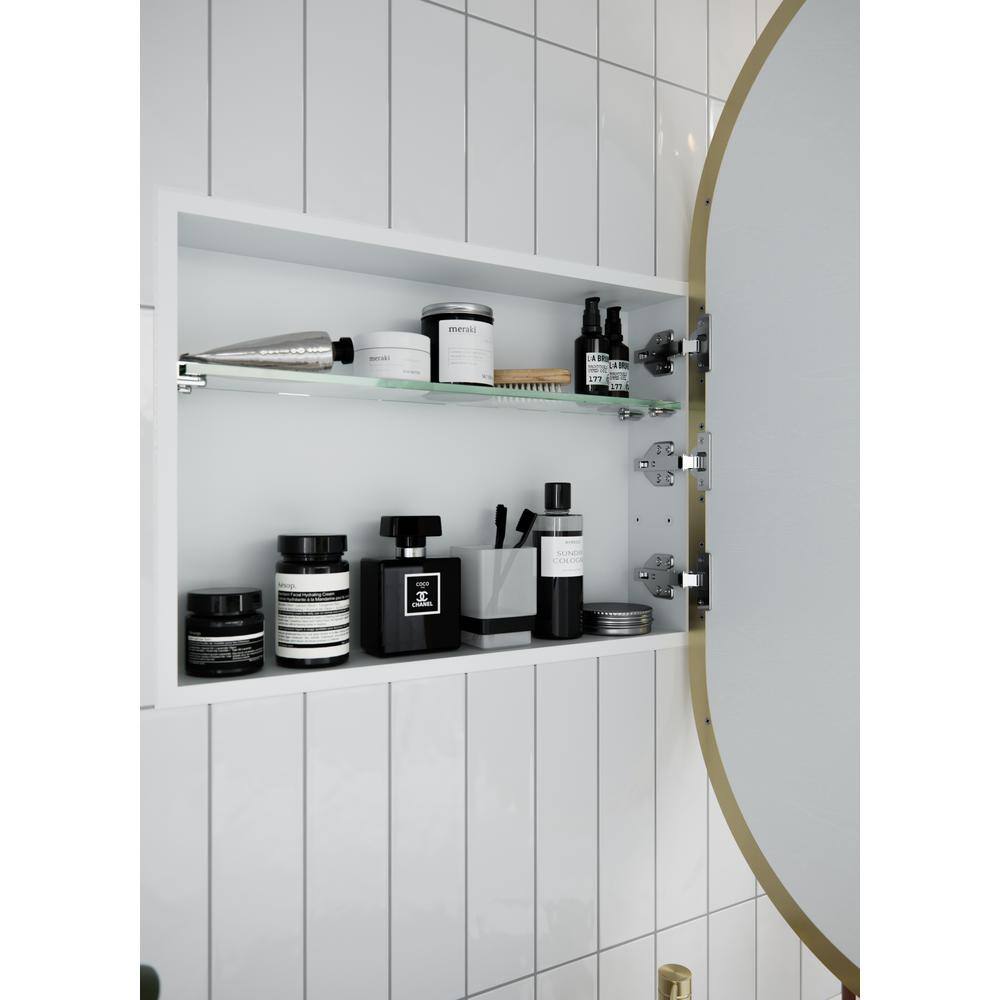 Satin Brass Oval Recessed Medicine Cabinet with Mirror
