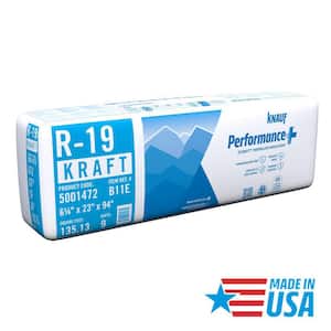 R19 Kraft Faced 23 in. x 94 in. Precut Fiberglass Insulation Batts for Floor, 2x6 Wall - Sound-Reducing USA Made (1-Bag)
