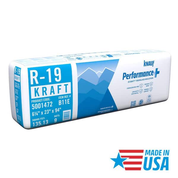R19 Kraft Faced 23 in. x 94 in. Precut Fiberglass Insulation Batts for Floor, 2x6 Wall - Sound-Reducing USA Made (1-Bag)