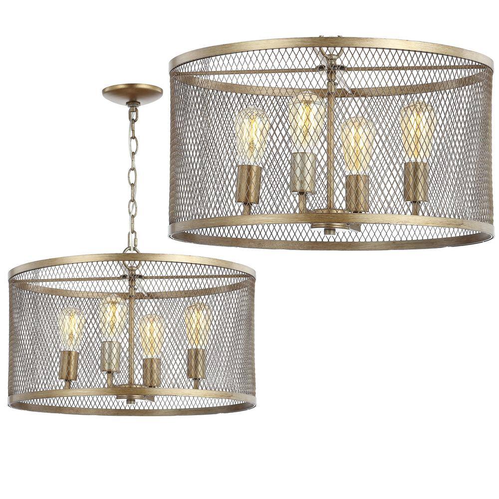 Antique Gold 20" Adjustable Farmhouse Mesh Drum LED Pendant
