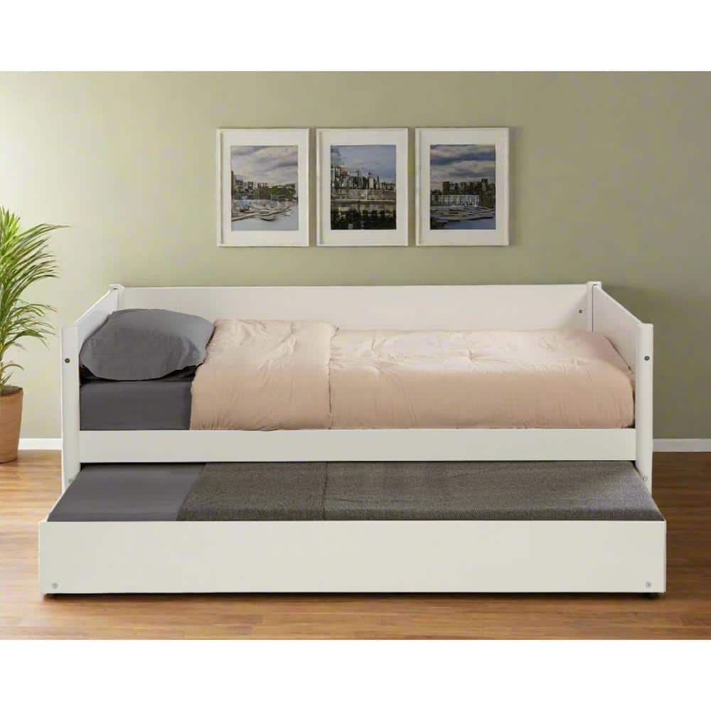 White Twin Wood Daybed with Trundle and Slats