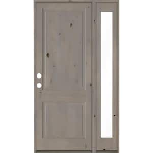50 in. x 96 in. Rustic knotty alder Right-Hand/Inswing Clear Glass Grey Stain Square Top Wood Prehung Front Door w/RFSL
