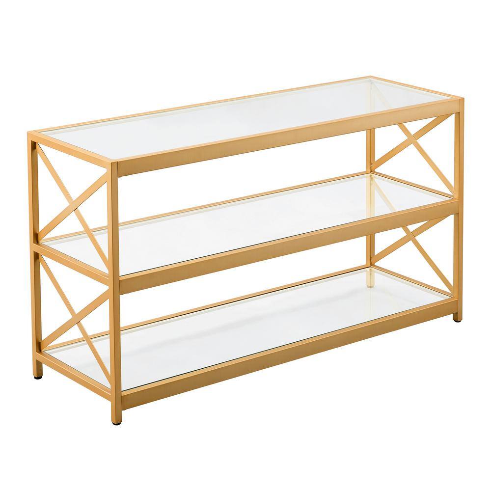 Hutton 48" Brass and Glass Rectangular TV Stand