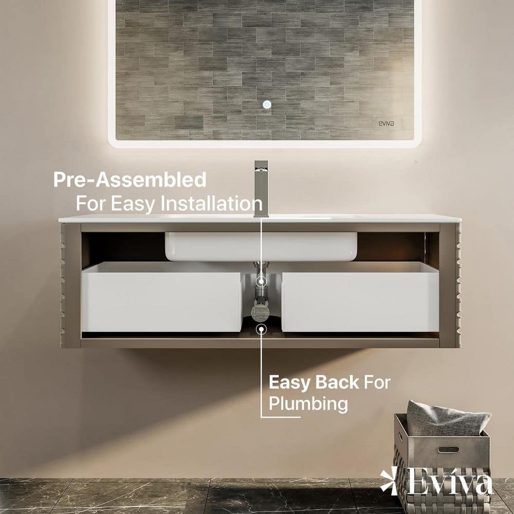 Smog Grey 42" Wall Mount Vanity with Integrated Sink