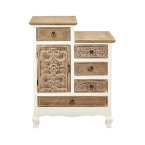 Oak Retro Wooden Accent Storage Cabinet with 5-Drawers for Entryway, Bedroom