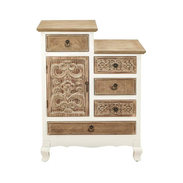 Unbranded Oak Retro Wooden Accent Storage Cabinet with 5-Drawers for Entryway, Bedroom