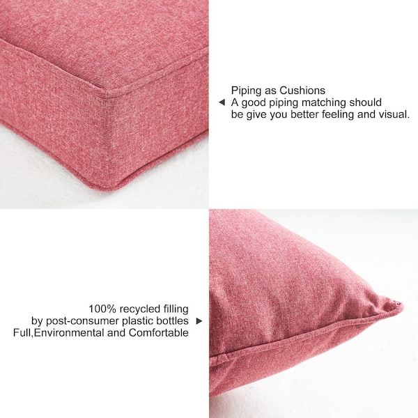 BLISSWALK Outdoor Seat Cushions Pack of 2 Tufted Patio Chair Pads 19x19x5 Square Foam for Dining Chair (Charcoal Pink)