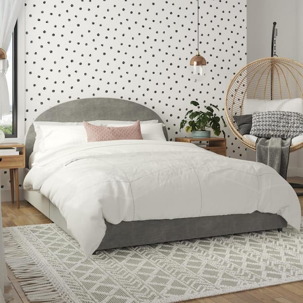 Mr. Kate Moon Light Gray Velvet Upholstered Queen Size Bed with