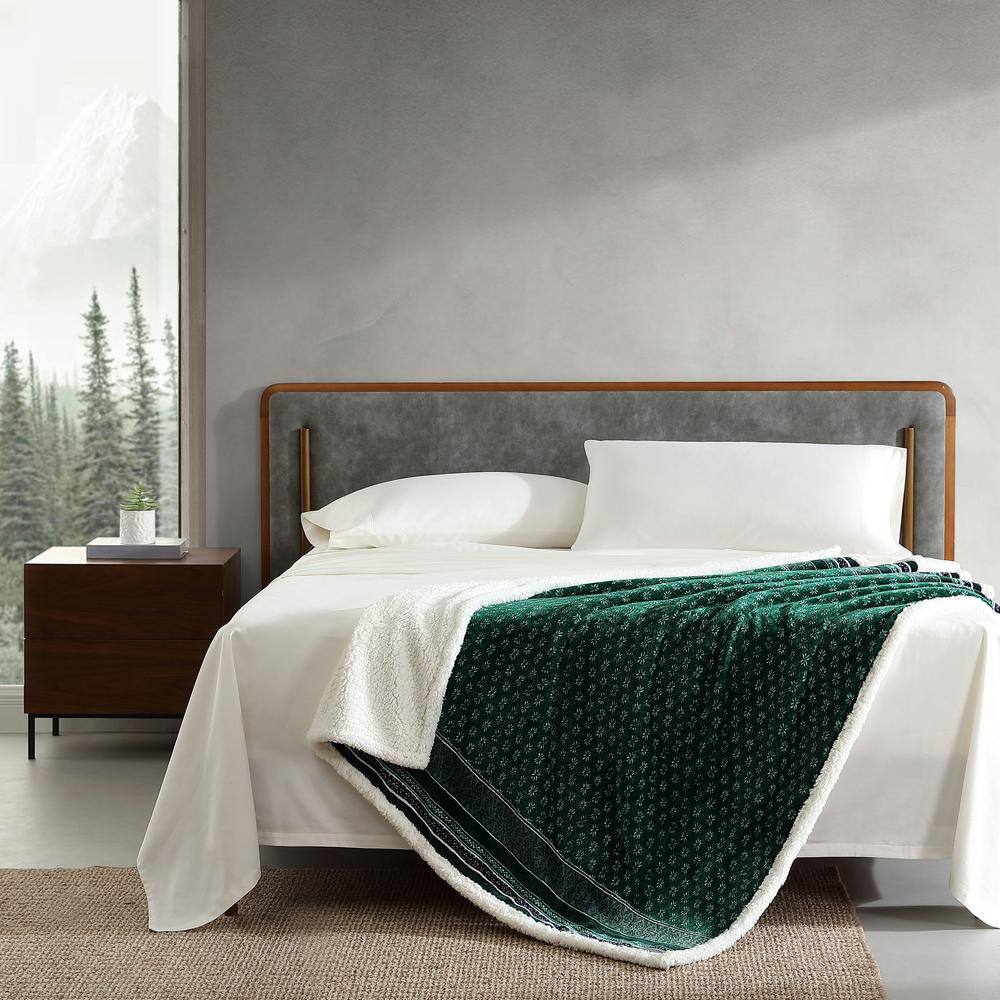 Fair Isle Green Sherpa Reversible Plush Throw Blanket