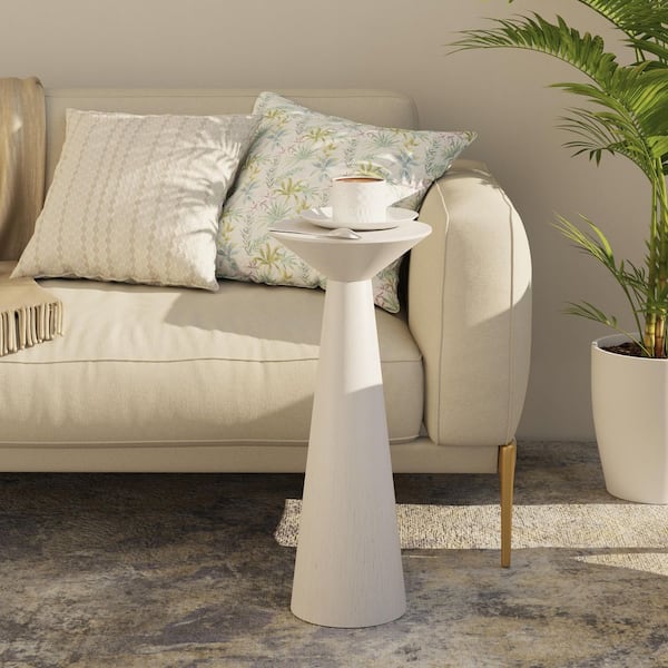 FUIN Rustic 9.84 in. White Round Pine Wood Tall Pedestal End Table with Tapered Silhouette