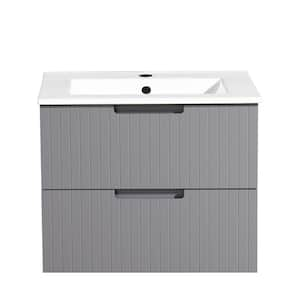 18.25 in. W. x 24 in. D x 19.25 in. H 1 Sink Wall Mounted Bath Vanity in Gray with White Ceramic Top and 2 Drawers