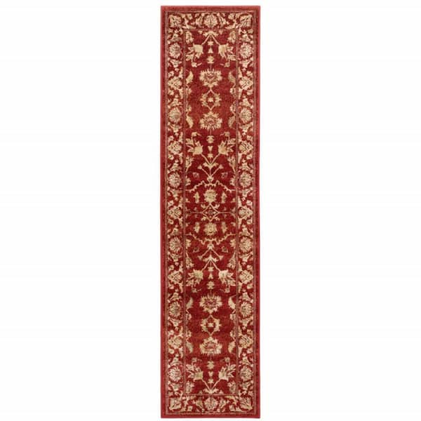 HomeRoots Red and Gold 2 ft. x 8 ft. Oriental Area Rug