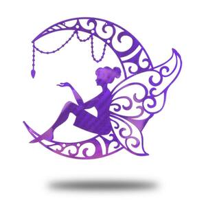 Mystical Moon Fairy Wall Art 16 in. Purple Metal Decorative Sign