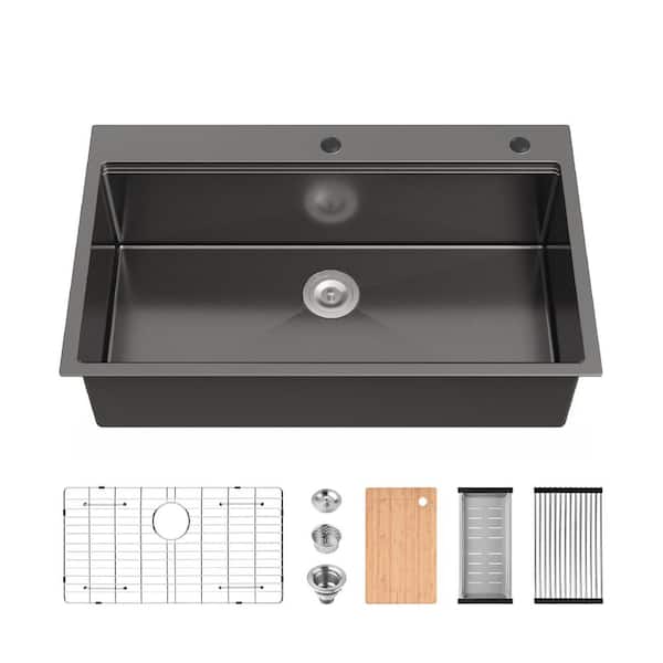 36 in. L x 22 in. W Drop-In Single Bowl 16-Gauge Stainless Steel Kitchen Sink in Gunmetal Black