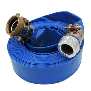 2 in. Dia. x 50 ft. Blue 6 Bar Heavy Duty Lay Flat Hose with Connectors