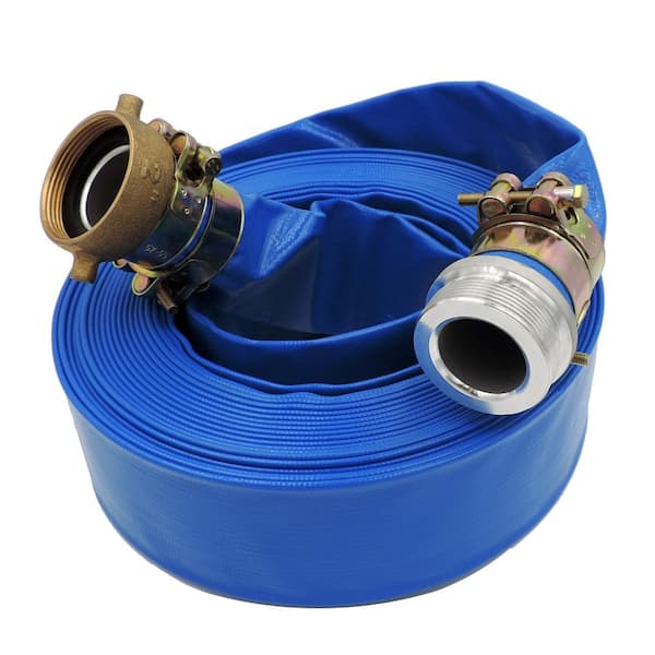 HYDROMAXX 2 in. Dia. x 50 ft. Blue 6 Bar Heavy Duty Lay Flat Hose with Connectors