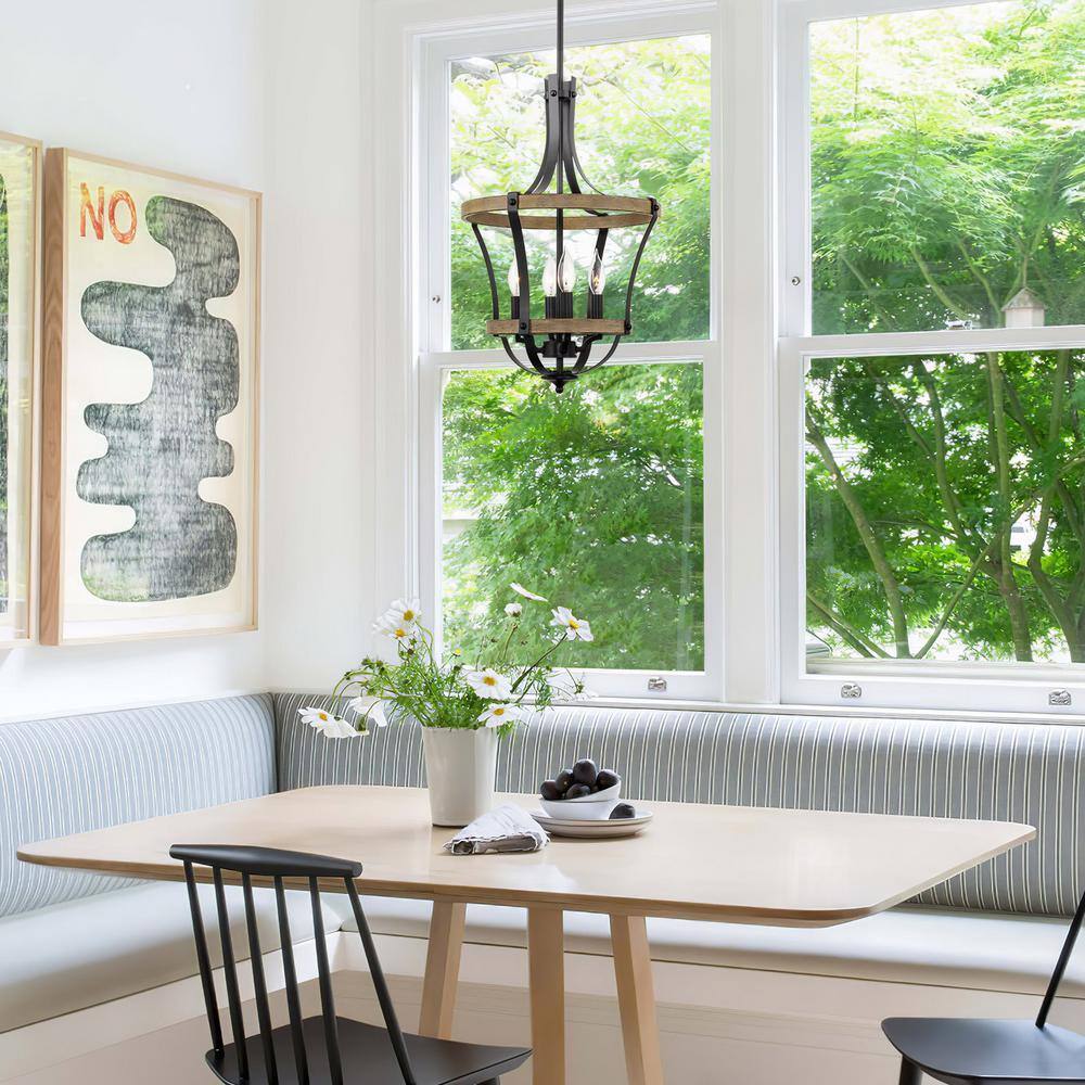 Laurel 22.5" Black Metal and Wood Lantern Chandelier