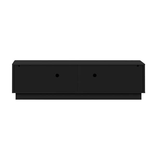 U-Can 74.8 in. TV Cabinet Black Particle Board+MDF with Adjustable Shelves & LED Light Unassembled