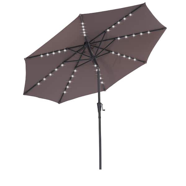 cenadinz 9 ft. Market Patio Umbrella with Solar Powered LED Lighted in Brown