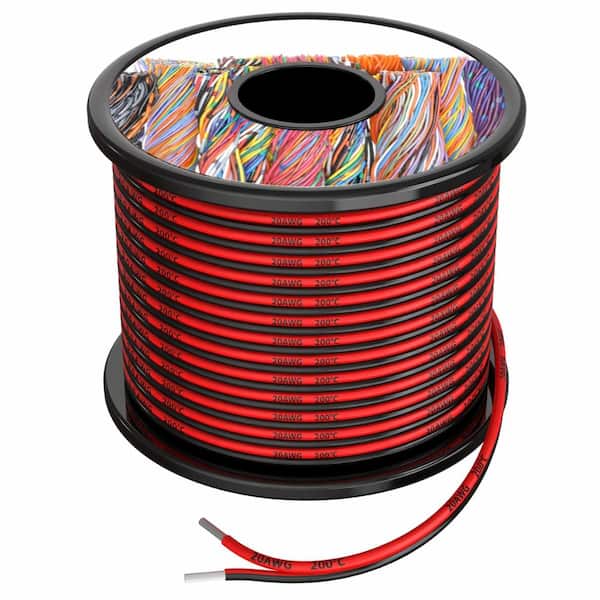 20 AWG Silicone Electrical Wire 2 Conductor 200 Ft Black and Red Flexible Oxygen Free Tinned Copper Hook