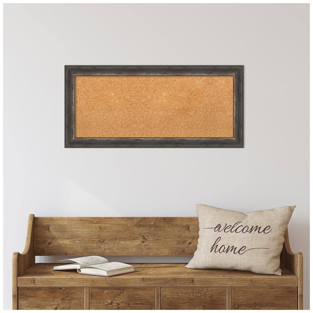 Natural Cork Board with Bark Rustic Char Narrow Frame, 36" x 18"