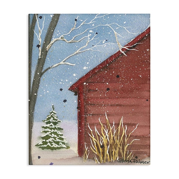 Stupell Industries Winter Snowy Cabin byGloria Palmer 1-Piece Unframed Graphic Print Nature Poster Art Print 30 in. x 24 in.