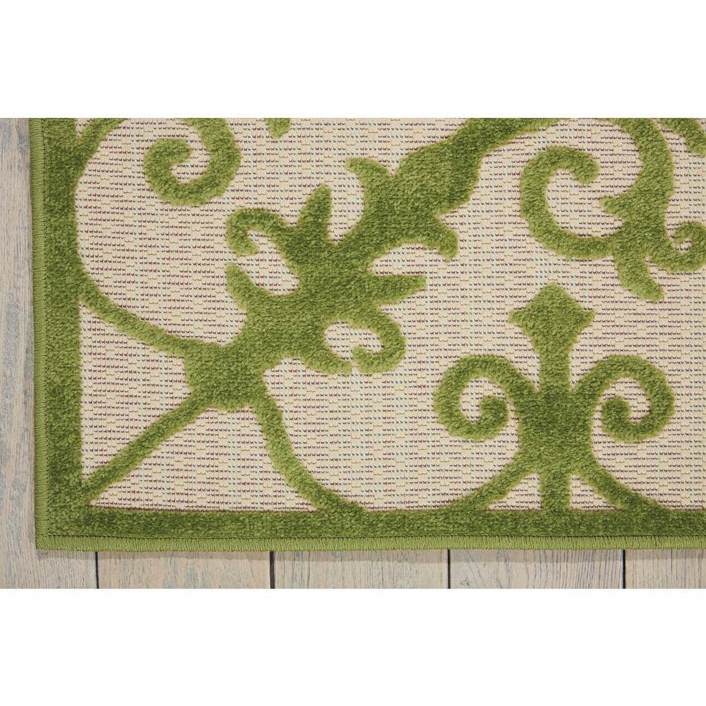 Vibrant Green Scroll Vine 17"x50" Synthetic Indoor/Outdoor Rug