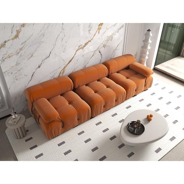 103.95 in. W Square Arm Velvet Rectangle Modular Free Combination Sofa in. Orange
