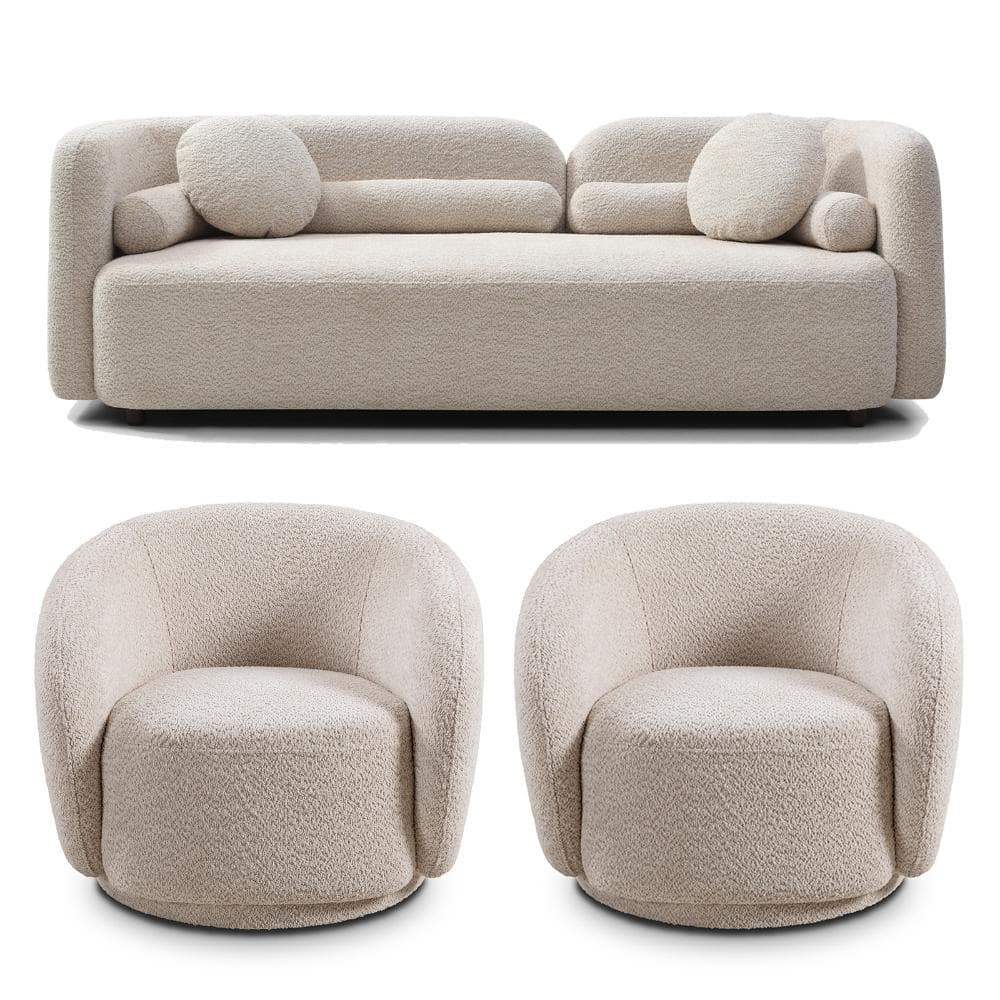 Luxury Modern Collection 88.6 in. Wide Square Arm Polyester Boucle Fleece 3-Seat Sofa with Pillows in Light Beige