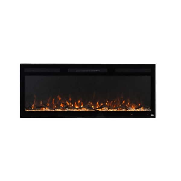 Sideline Fury 50 in. Slim-Depth Wall Mount or Recessed Smart Electric Fireplace in Black with LED Flame