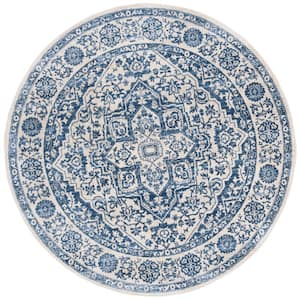 Brentwood Navy/Light Gray 11 ft. x 11 ft. Round Distressed Border Medallion Area Rug